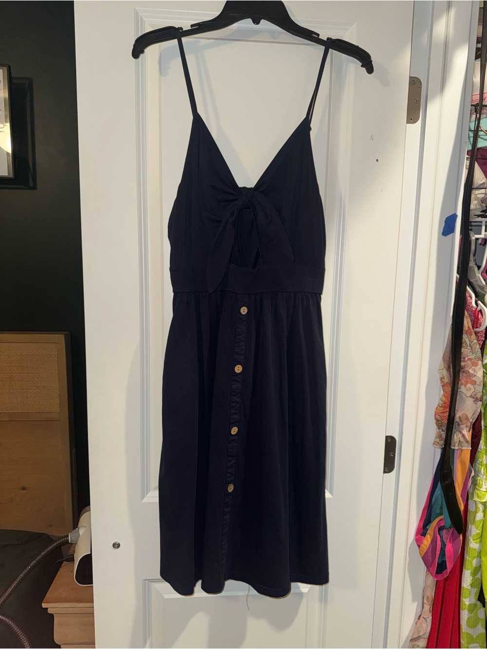 Women’s Navy Tie-Front Spaghetti Strap Dress